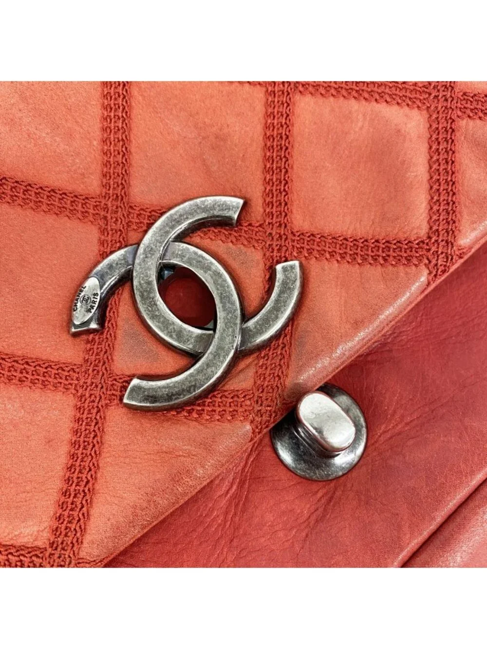 Chanel Shoulder Bag Wild Stitch Sparkle Leather Red Silver